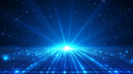 Obraz premium A vibrant blue abstract background with radiant light bursts, evoking a sense of depth and infinite possibilities.