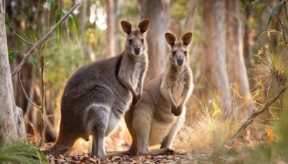 Naklejka premium Endearing wallaby couple in the Australian bush