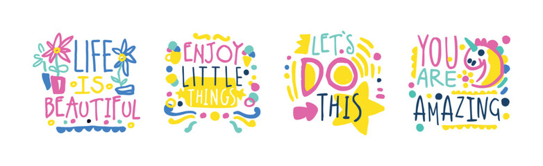 Motivational and Greeting Quote and Inscription as Inspiration Typography Vector Set
