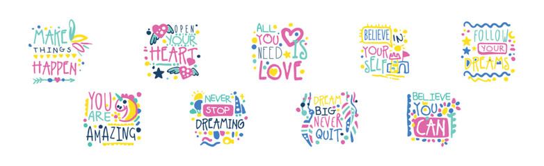 Motivational and Greeting Quote and Inscription as Inspiration Typography Vector Set