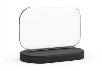 Plastic and acrylic table talkers promotional upright menu table tent top sign holder 11x8 table menu card display stand picture frame for mock up and template design. 3D render illustration.