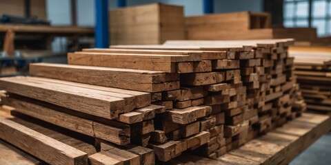 Stacks of wooden planks in a workshop, evoking craftsmanship and the woodworking trade, suitable for use in instructional content or hardware marketing.