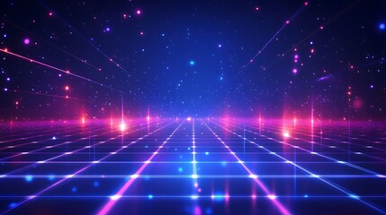 Fototapeta premium A vibrant retro futuristic scene featuring glowing lines and colorful lights creating a dynamic atmosphere.