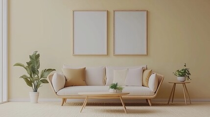 Decorative mock-up room with a beautiful background sofa with blank copy space, generative AI wallpaper, home design decoration