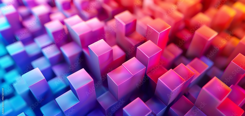Poster Vibrant 3D abstract cubes create a dynamic visual landscape of color, depth, and geometric forms, perfect for modern design projects.