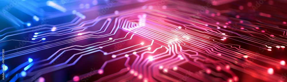 Poster Vibrant circuit board design showcasing intricate patterns and glowing elements, ideal for technology and digital concepts.