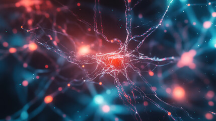 Colorful network of neurons connecting in a vibrant digital landscape under virtual lighting conditions