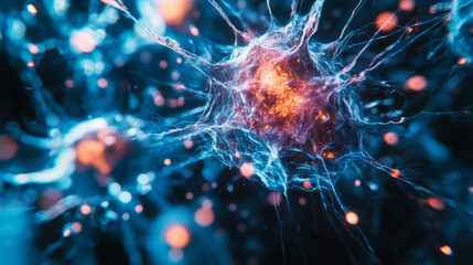 Colorful network of neurons connecting in a vibrant digital landscape under virtual lighting conditions