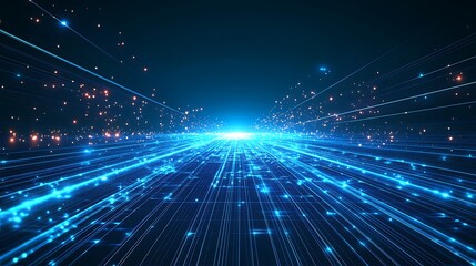 A vibrant visualization of digital energy, showcasing glowing blue lines emanating towards a bright core, symbolizing technology.