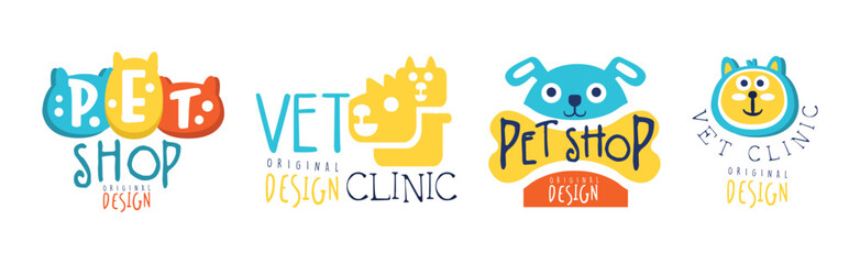 Pet Shop and Vet Clinic Graphic Emblem Original Design Vector Set