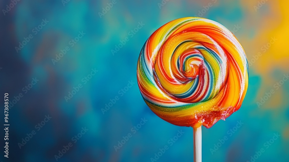 Aufkleber A close-up of a single lollipop with a swirl pattern, capturing its glossy surface and vibrant colors.