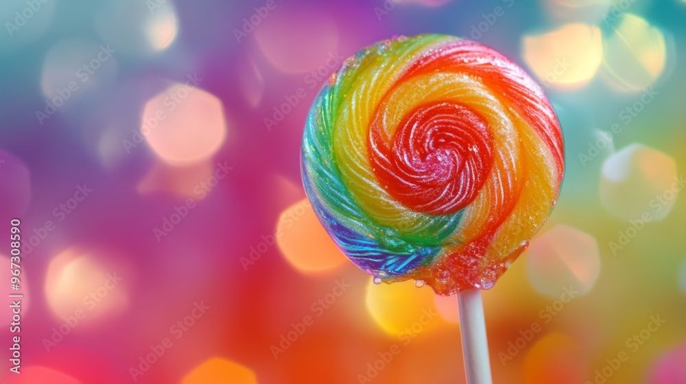 Aufkleber a close-up of a single lollipop with a swirl pattern, capturing its glossy surface and vibrant color