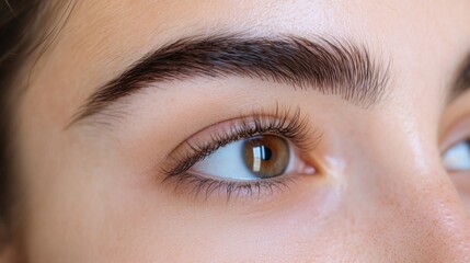 Obraz premium A close-up of a woman face with a focus on her eyebrows, showcasing the details of her eyebrow shape and natural expression.