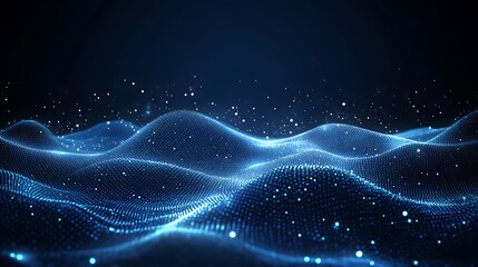 Fototapeta premium Abstract digital waves in blue light, creating a mesmerizing and futuristic landscape with sparkling particles.