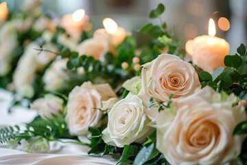 Obraz premium wedding decoration with white roses on white table