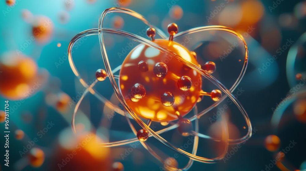 Aufkleber a close-up view of a 3d model of an atom, with clear visuals of protons, neutrons, and electrons in 