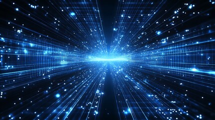 Naklejka premium An ethereal blue light bursts outward, creating a mesmerizing effect of glowing particles in a cosmic space.