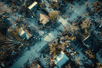 Aerial View of Post-Storm Coastal Neighborhood: Destruction and Recovery for Disaster Relief Efforts