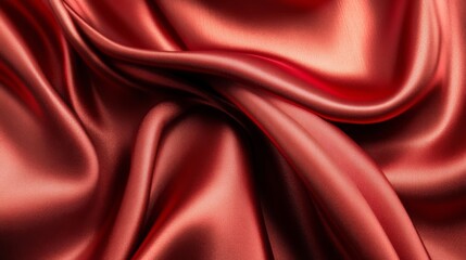 Obraz premium Smooth red silk fabric with gentle folds and drapery. Luxurious textile texture concept
