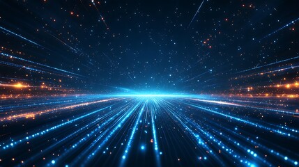 Obraz premium Dynamic light rays and sparkles create a mesmerizing visual effect, evoking depth and motion in a cosmic space.