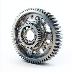 3D render of a complex mechanical gear isolated on a white background