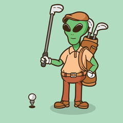 mascot alien with golf outfit goood for brand design, element design, mascot design, etc