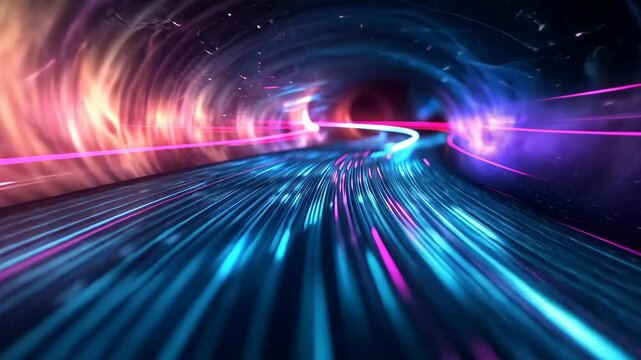 Experience vibrant lights and motion in a stunning underground tunnel journey at night