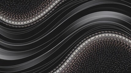 Abstract Black and White Curved Lines with Circles Pattern Background