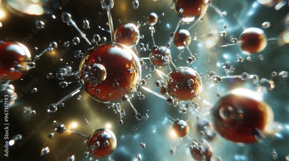 Poster a dynamic scene showing atoms in a gaseous state, with particles moving freely and colliding in an a