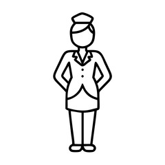 Obraz premium Outline figure of flight attendant in uniform on white background