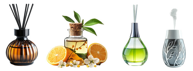 Reed diffusers with fragrant oils for home scenting aromatic decor transparent background