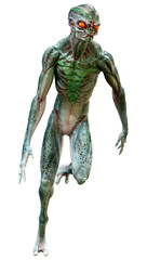 3D Rendering Green Alien on White