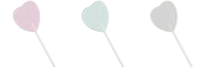 set of 3d lolipop, three colorful lolipop candies, showcasing pink, blue,  pearl against an isolated background