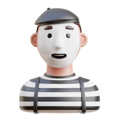 3D French Mime Character Bust Illustration