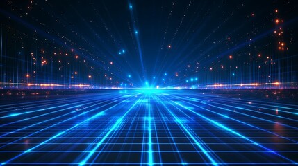 Obraz premium Vibrant abstract background with glowing blue lines and points, creating a futuristic and dynamic visual effect.