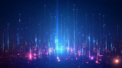 Fototapeta premium Vibrant abstract light rays create a captivating digital landscape with bursts of color, perfect for technology and art themes.