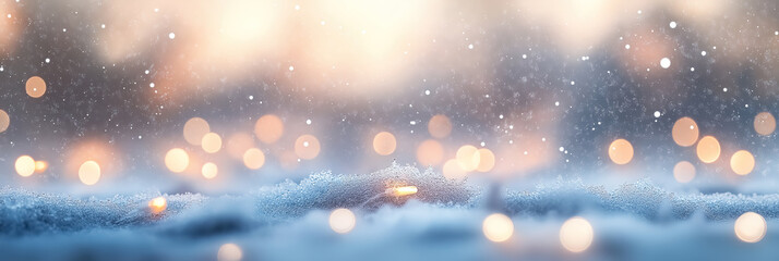 A panoramic banner showcasing an abstract winter landscape with a serene, snowy backdrop