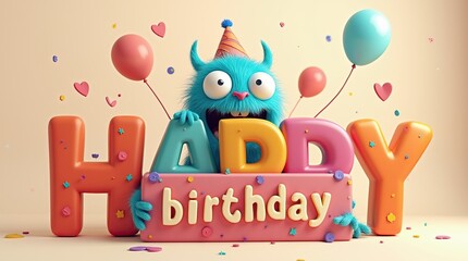 Naklejka premium Colorful birthday celebration with a cute 3D monster