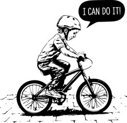 Naklejka premium Kid Riding Bicycle with Confidence and Determination