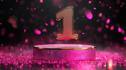 Top 1 best podium award sign, golden object