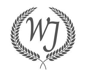 Initial letter W and J, WJ monogram logo design with laurel wreath. Luxury calligraphy font.