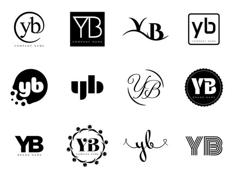 YB logo company template. Letter y and b logotype. Set different classic serif lettering and modern bold text with design elements. Initial font typography.
