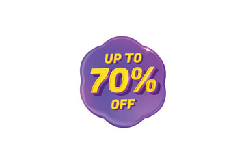 Sale Discount Label. Clover Shape Sale Promotion Stamp. Price Upto 70% Off Tag. Purple and Yellow Sale Label.