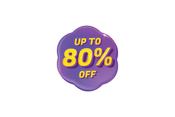 Sale Discount Label. Clover Shape Sale Promotion Stamp. Price Upto 80% Off Tag. Purple and Yellow Sale Label.