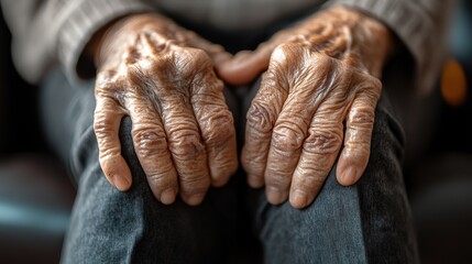 Close-up of elderly hands showing texture and age, representing wisdom, experience, and the passage of time.