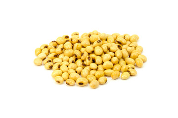 Heap of soybeans isolated on white background closed up