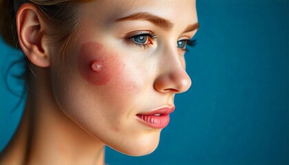 Closeup of Woman s Face with Large Pimple on Cheek
