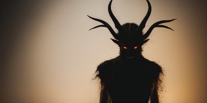 Ominous Dark Silhouette Demon Lurking Ominously on Ivory Background.
