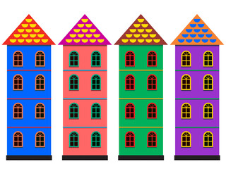 Illustration of colorful residential cottages