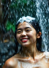 Fototapeta premium Woman washing hair in shower